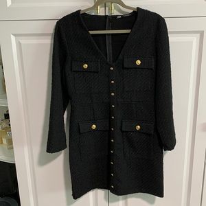 Zara tweed mini tailored dress with gold buttons